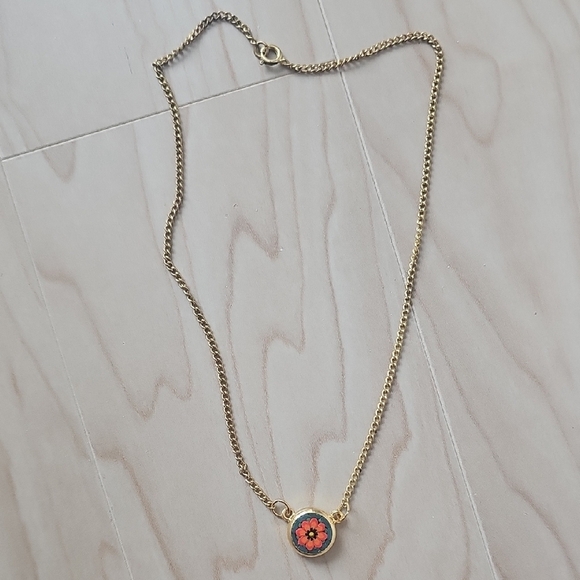 Jewelry - Gold Chain Necklace with Red and Black Flower Pendant